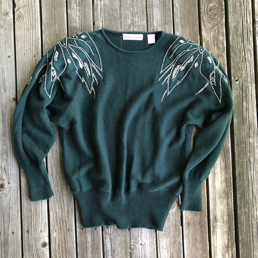 Vintage green beaded sweater